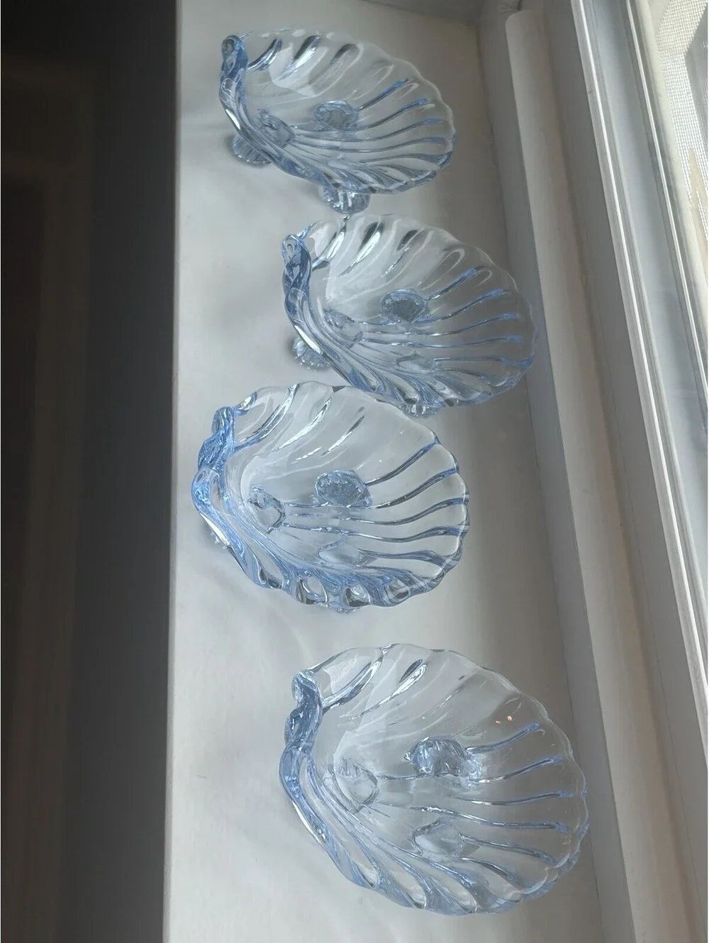 Vintage Cambridge Caprice Moonlight Blue Glass Shell Open Salt Dish, Set of 4
